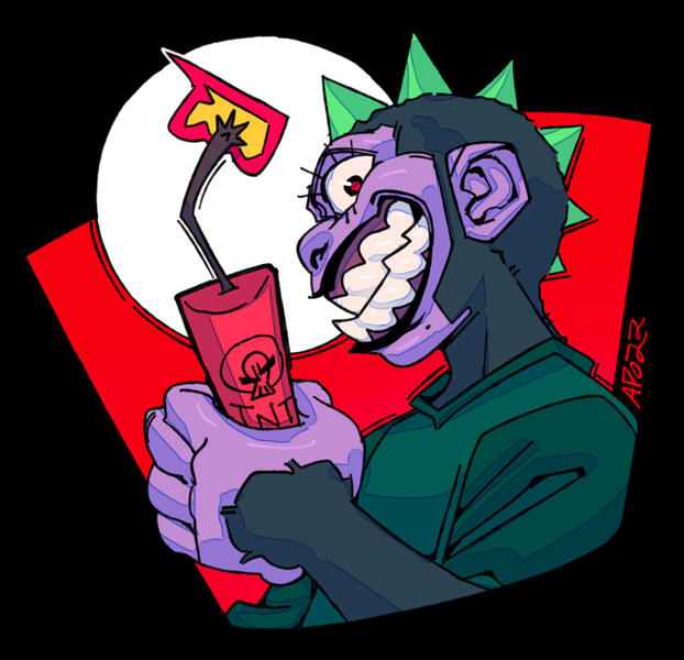 bust with lineart and flat color // "Goth Butch Monkey", @apollyna